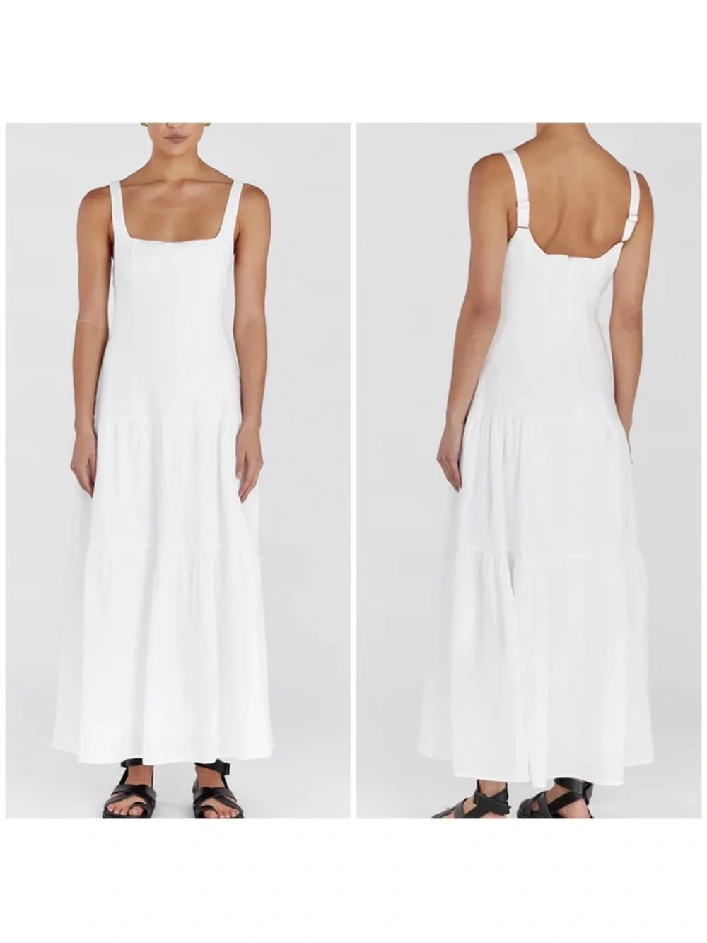 DISSH White Maxi Dress 100% Linen Empire Waist Babydoll Sundress US 6 - Picture 2 of 9